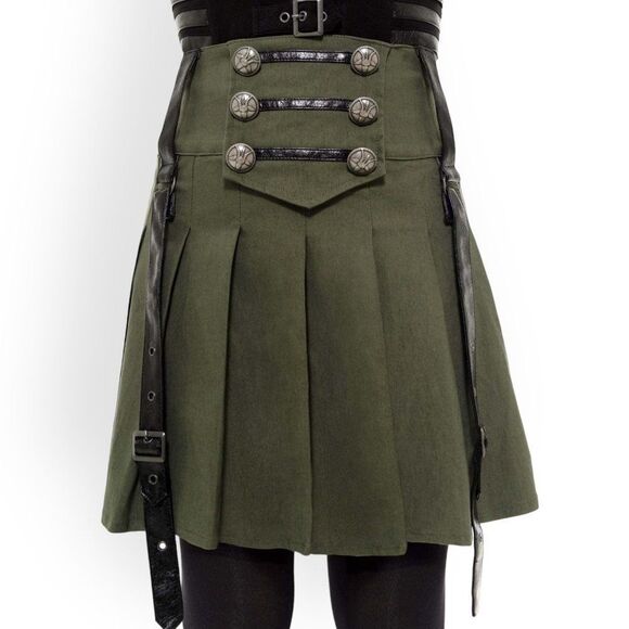 High Waist Military Green Black Leather Harness Straps Skirt Killstar NEW - Picture 2 of 4